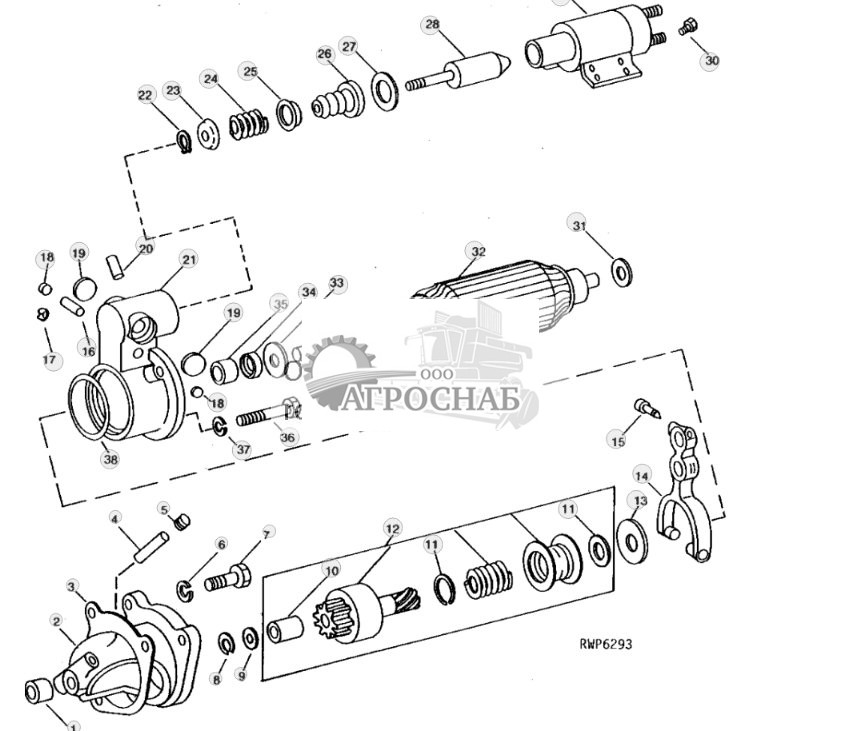 Starter Drive Housing, Solenoid Switch And Armature 